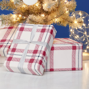 Farmhouse plaid off white navy red hand drawn cute wrapping paper