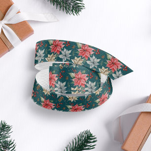 Farmhouse Poinsettia Dark Teal Rustic Christmas Grosgrain Ribbon