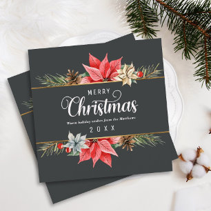 Farmhouse Poinsettia Gold Framed Square Christmas Holiday Card