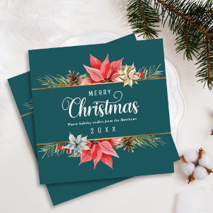 Farmhouse Poinsettia Gold Framed Square Christmas Holiday Card