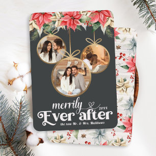 Farmhouse Poinsettia Merrily Ever After Newlyweds Holiday Card