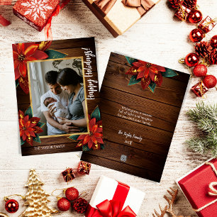 Farmhouse Poinsettia Merry Christmas Family Photo  Holiday Card