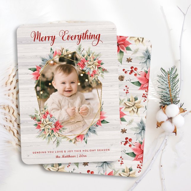 Farmhouse Poinsettia Merry Everything Gem Photo Holiday Card (Creator Uploaded)