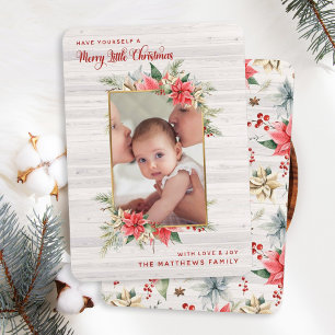 Farmhouse Poinsettia Merry Little Christmas Photo Holiday Card