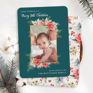 Farmhouse Poinsettia Merry Little Christmas Photo Holiday Card