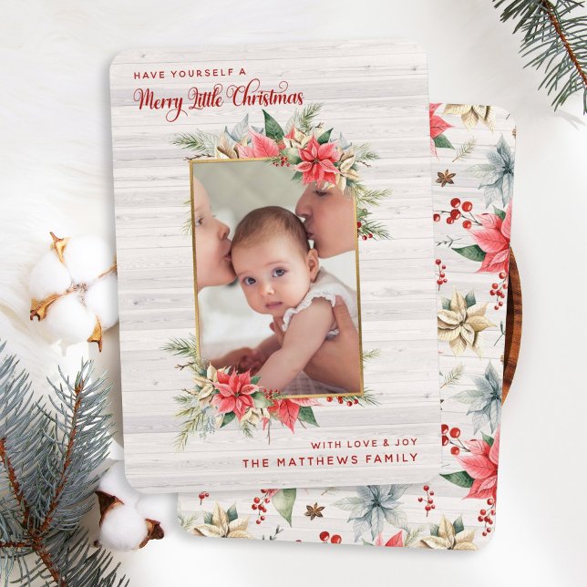 Farmhouse Poinsettia Merry Little Christmas Photo Holiday Card (Creator Uploaded)