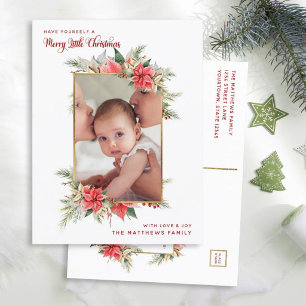 Farmhouse Poinsettia Merry Little Christmas Photo Holiday Postcard