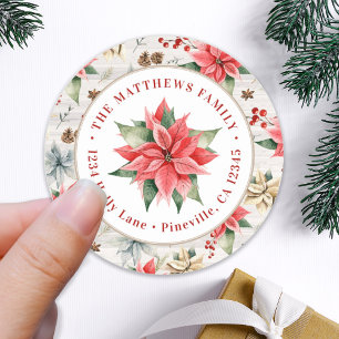 Farmhouse Poinsettia Round Return Address Label
