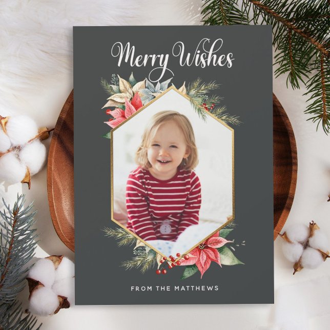 Farmhouse Poinsettia Rustic Christmas Photo Card (Creator Uploaded)