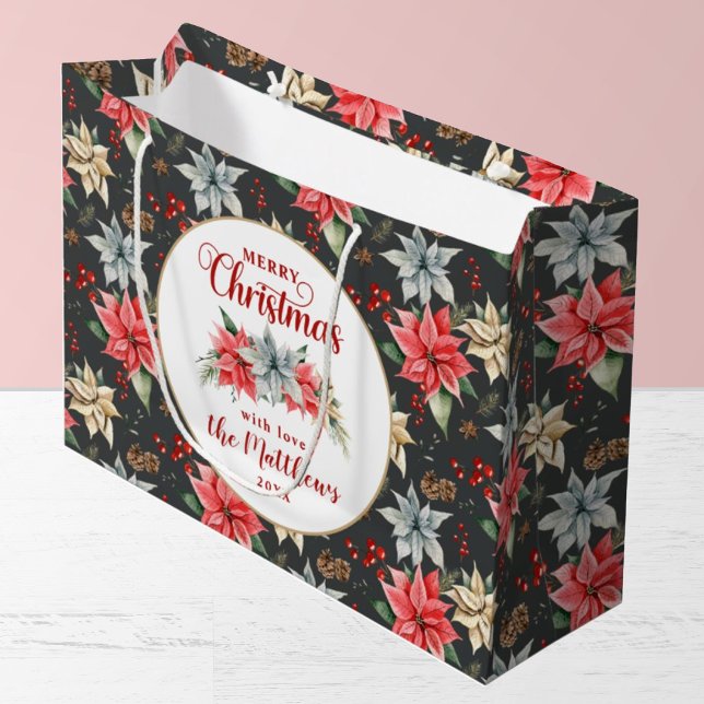 Farmhouse Poinsettia Rustic Merry Christmas Large Gift Bag (Creator Uploaded)