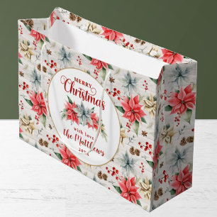 Farmhouse Poinsettia Rustic Merry Christmas Wood Large Gift Bag