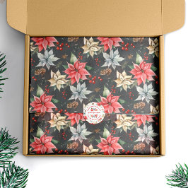 Farmhouse Poinsettia Watercolor Winter Foliage Tissue Paper