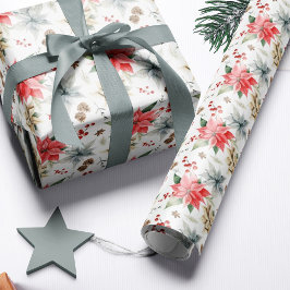 Farmhouse Poinsettia White Rustic Christmas Wrapping Paper