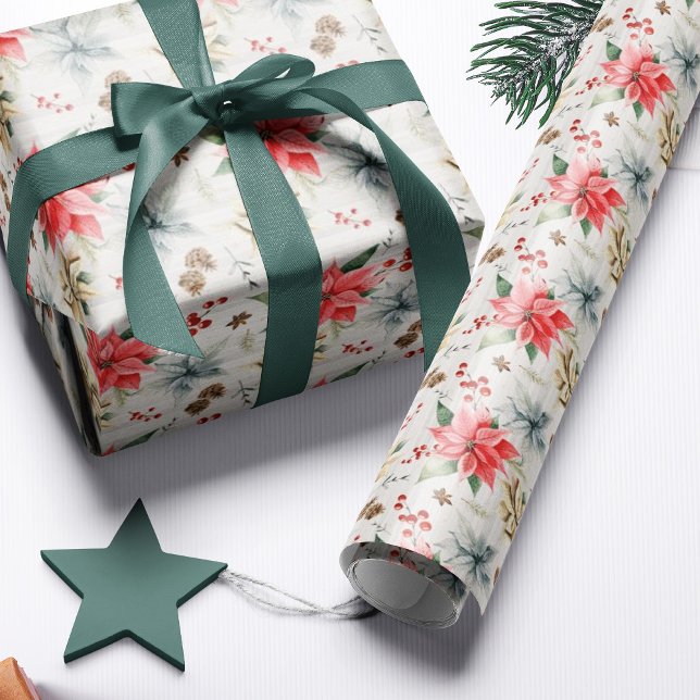 Farmhouse Poinsettia Wood Rustic Christmas Wrapping Paper (Creator Uploaded)