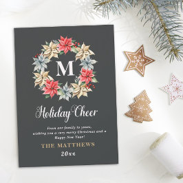 Farmhouse Poinsettia Wreath with Letter Monogram Holiday Card