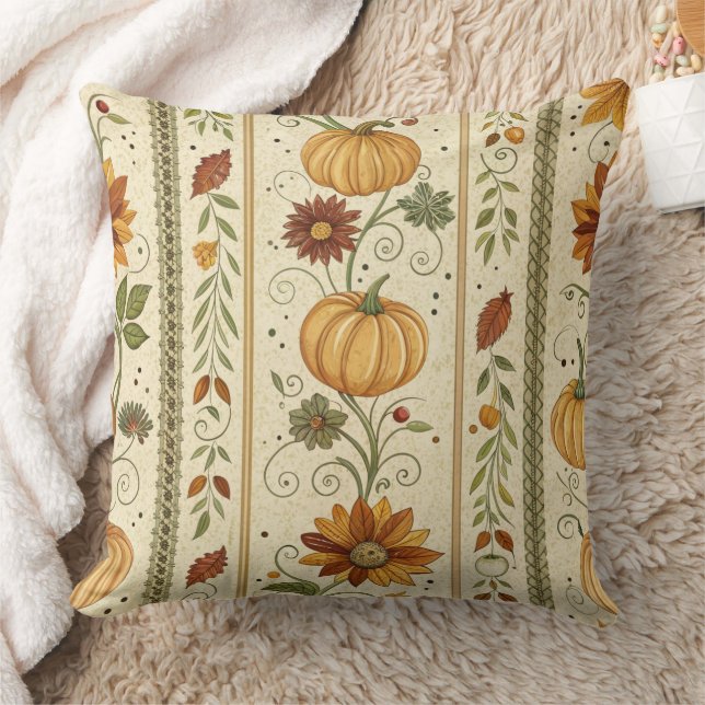 Farmhouse Pumpkin Fall Foliage Autumn Pattern Cushion (Blanket)