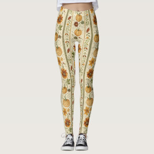 Farmhouse Pumpkin Fall Foliage Autumn Pattern Leggings