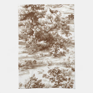 Farmhouse Pumpkin Harvest Countryside Toile (3) Tea Towel