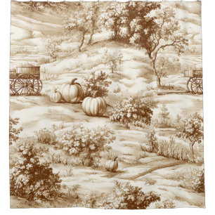 Farmhouse Pumpkin Harvest Countryside Toile (4) Shower Curtain