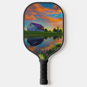 Farmhouse Purple Roof Pond at Sunrise Pickleball Paddle