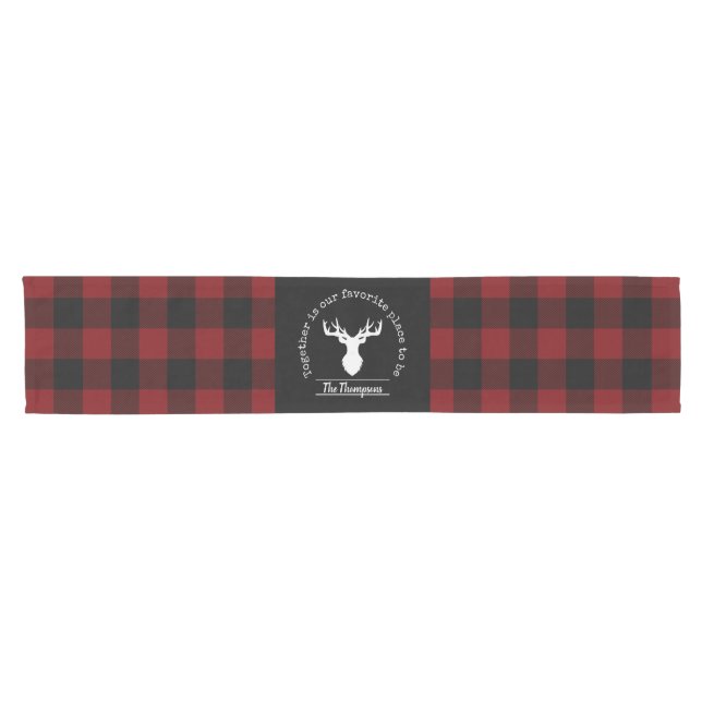 Farmhouse Red and Black Buffalo Plaid Family Party Short Table Runner (Horizontal)