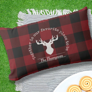 Farmhouse Red and Black Buffalo Plaid Outdoor Lumbar Cushion