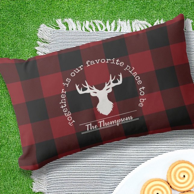 Farmhouse Red and Black Buffalo Plaid Outdoor Lumbar Cushion (Creator Uploaded)