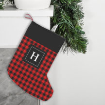 Farmhouse Red Black Buffalo Plaid Monogrammed