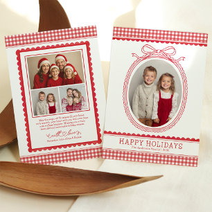 Farmhouse Red Gingham Bow Christmas Holiday Photo