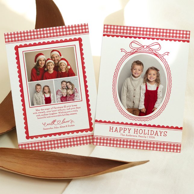 Farmhouse Red Gingham Bow Christmas Holiday Photo (Creator Uploaded)