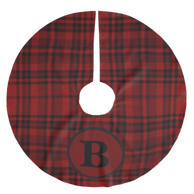 FARMHOUSE RED GINGHAM CHECKERED PLAID  BRUSHED POLYESTER TREE SKIRT (Front)