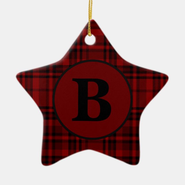 FARMHOUSE RED GINGHAM CHECKERED PLAID  CERAMIC ORN TREE DECORATION (Front)
