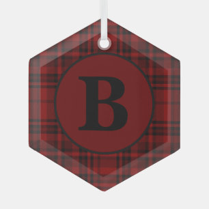 FARMHOUSE RED GINGHAM CHECKERED PLAID GLASS TREE DECORATION