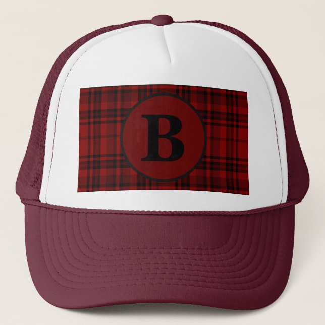 FARMHOUSE RED GINGHAM CHECKERED PLAID  TRUCKER HAT (Front)