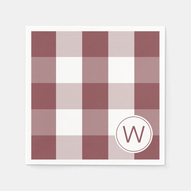 Farmhouse Red MONOGRAM buffalo check Napkins (Front)
