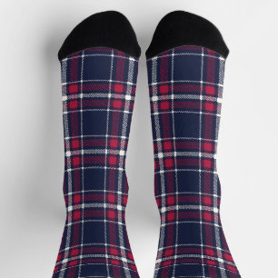  Farmhouse red navy white hand drawn plaid pattern Socks