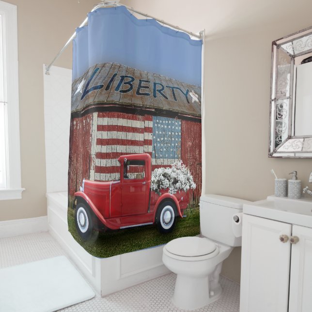 Farmhouse Red Truck Barn Shower Curtain (In Situ)