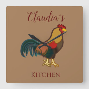 Farmhouse Rooster Design Kitchen Square Wall Clock