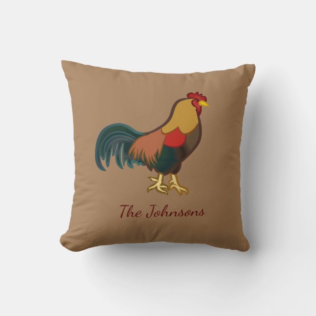 Farmhouse Rooster Personalised Throw Pillow (Front)