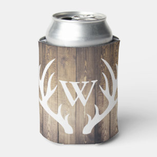Farmhouse Rustic Barn Wood & Deer Antlers Can Cooler
