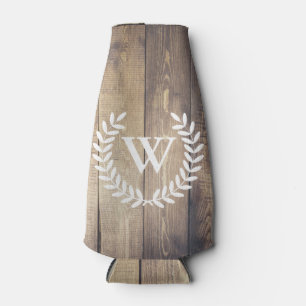 Farmhouse Rustic Barn Wood Laurels Initial Letter Bottle Cooler