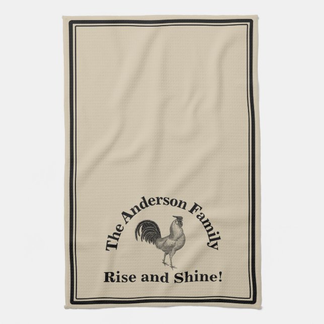 Farmhouse Rustic Chicken Custom Family Tea Towel (Vertical)