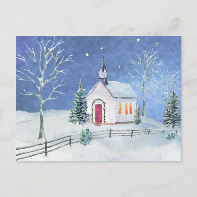 Farmhouse Rustic Church Christmas Scene Postcard (Front)