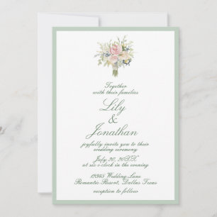 Farmhouse Rustic Country Check and Floral Wedding Invitation