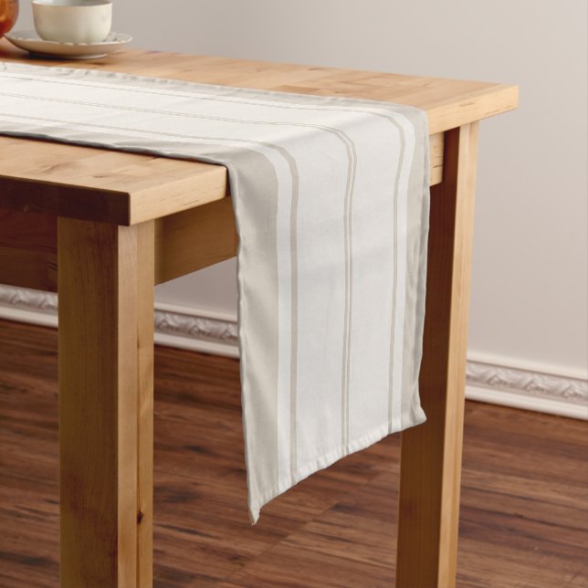 Farmhouse Rustic Country Taupe & White Stripe Short Table Runner (In Situ)