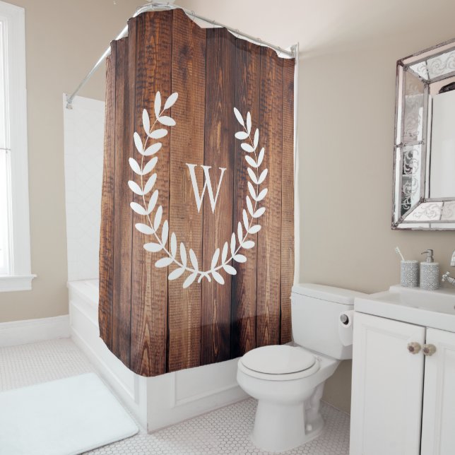 Farmhouse Rustic Country White Laurels Wood Planks Shower Curtain (In Situ)