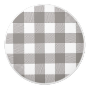 Farmhouse Rustic Grey & White Buffalo Plaid Square Ceramic Knob