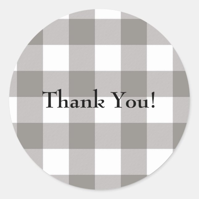 Farmhouse Rustic Grey & White Buffalo Plaid Square Classic Round Sticker (Front)