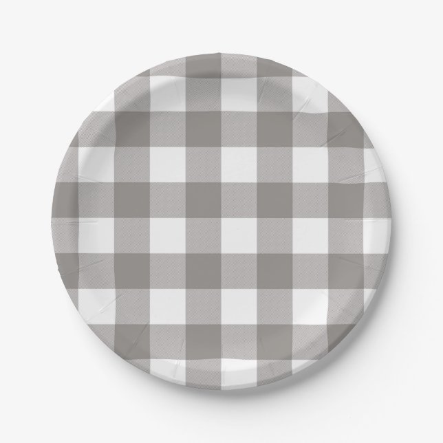 Farmhouse Rustic Grey & White Buffalo Plaid Square Paper Plate (Front)