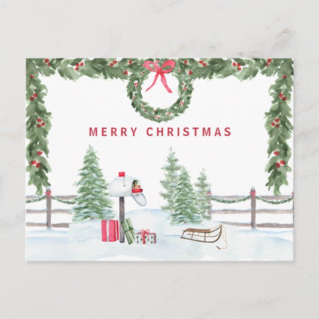 Farmhouse Rustic Merry Christmas Mail Scene Postcard (Front)